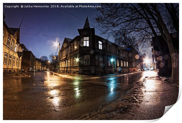 Crossing On A Winter Night Print by Jukka Heinovirta