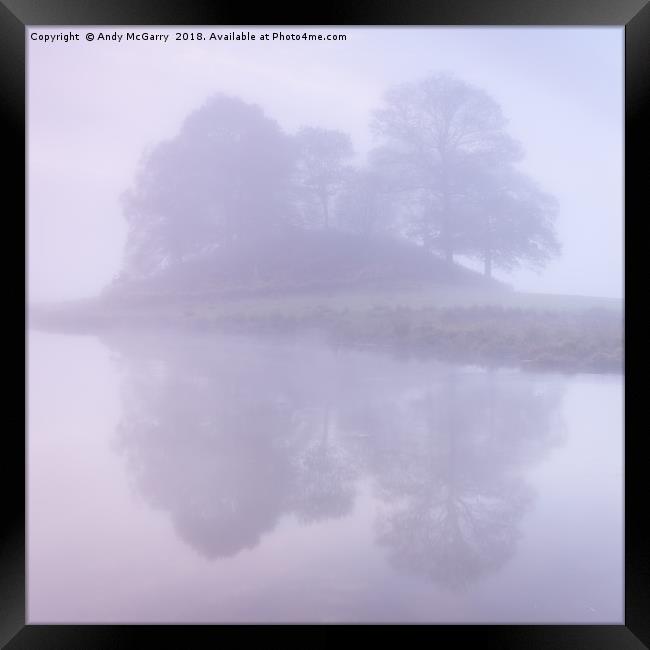 Reflected Island in the fog Framed Print by Andy McGarry
