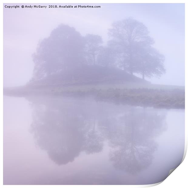 Reflected Island in the fog Print by Andy McGarry