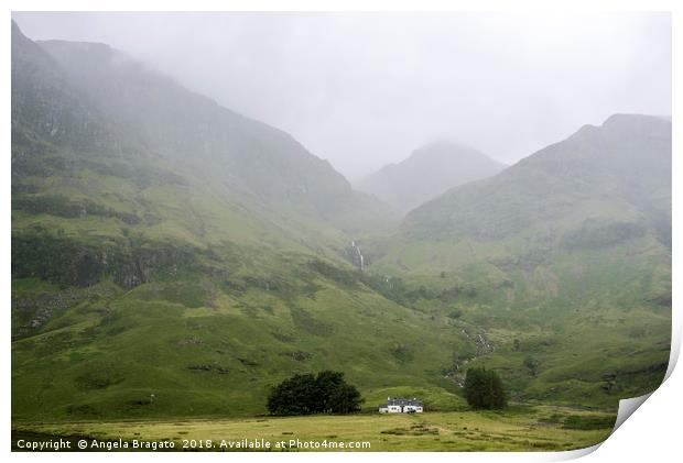 Foggy view of the Scottish Highlands in Glen Coe Print by Angela Bragato