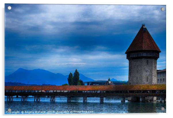 The Kapellbrucke Bridge Lake Lucerne Acrylic by Angela Wallace
