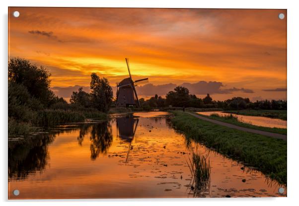Windmill at the warm and red color sunrise in Haze Acrylic by Ankor Light