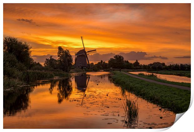 Windmill at the warm and red color sunrise in Haze Print by Ankor Light