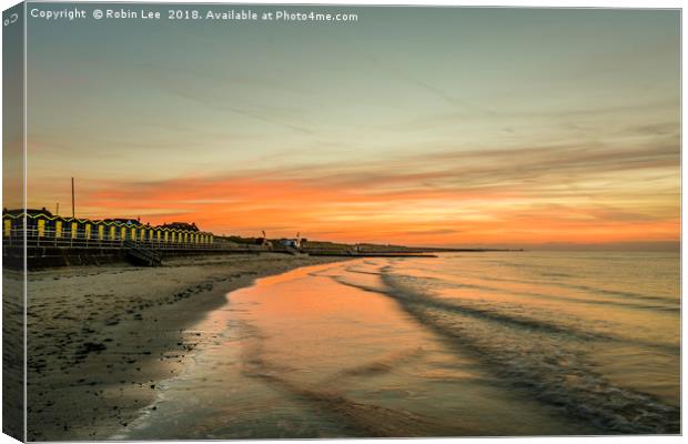 Minnis Bay in Kent orange sky Canvas Print by Robin Lee