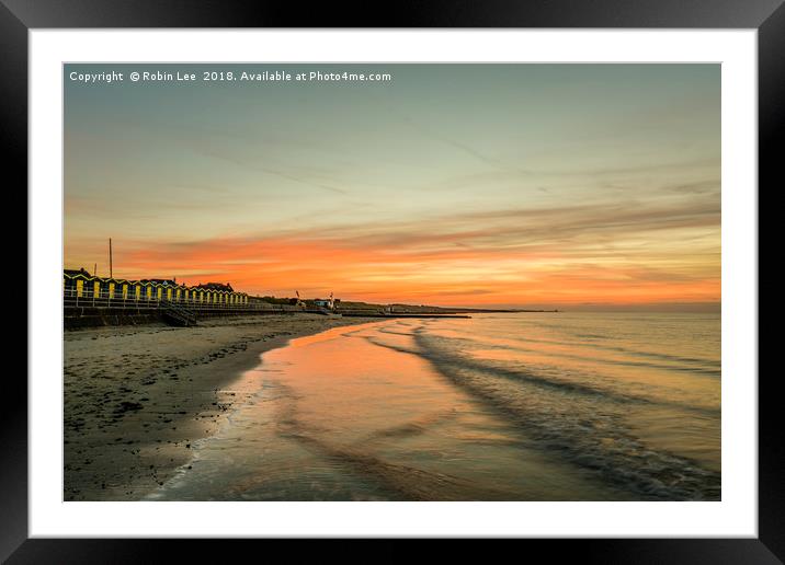 Minnis Bay in Kent orange sky Framed Mounted Print by Robin Lee