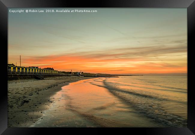 Minnis Bay in Kent orange sky Framed Print by Robin Lee