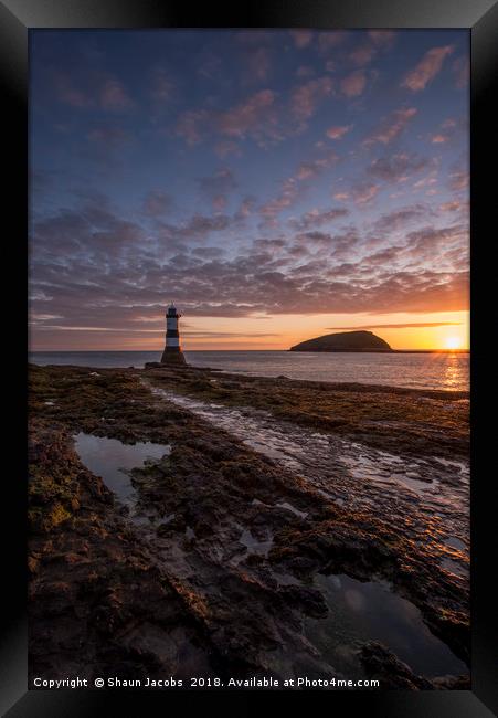 Penmon lighthouse at sunrise  Framed Print by Shaun Jacobs
