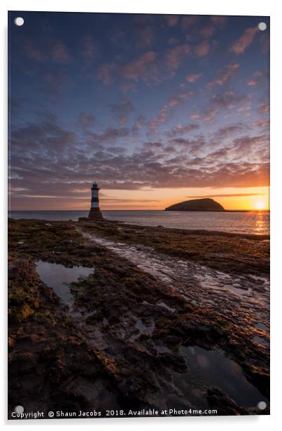 Penmon lighthouse at sunrise  Acrylic by Shaun Jacobs