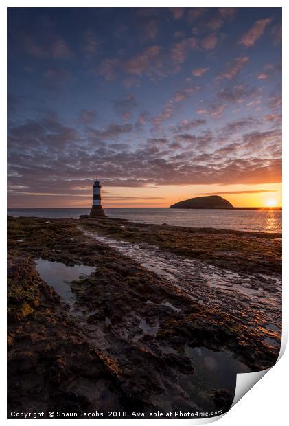 Penmon lighthouse at sunrise  Print by Shaun Jacobs