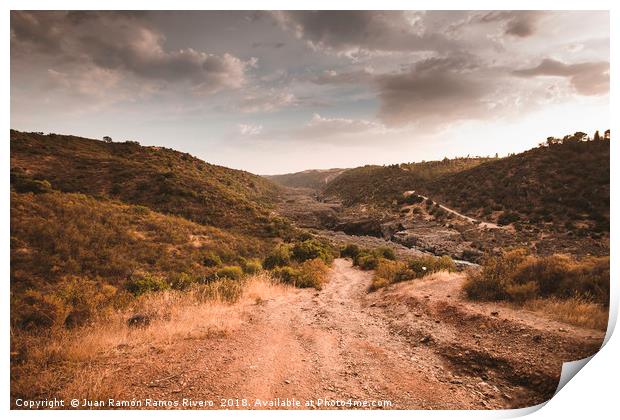 Very steep dirt road that leads to the Guadiana Ri Print by Juan Ramón Ramos Rivero