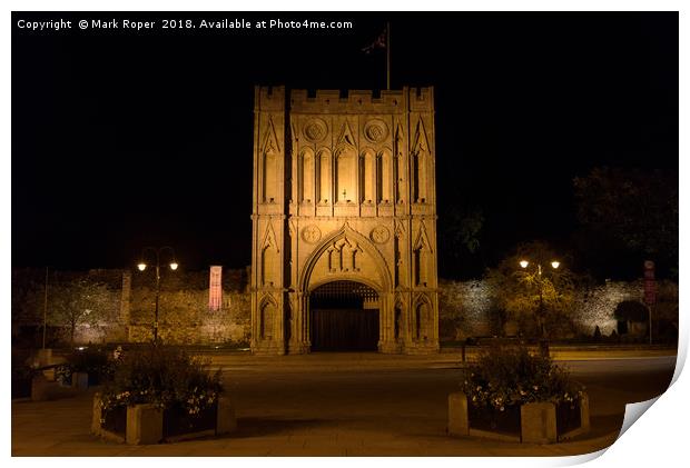 Abbey Gate at night in Bury St Edmunds Print by Mark Roper