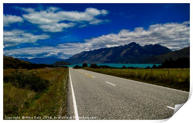 The road to Lake Pukaki, South Island, New Zealand Print by Mike Dale