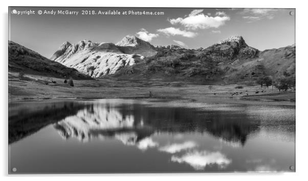 Langdale Pikes in Reflection Acrylic by Andy McGarry