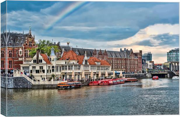 Rainbow over Amsterdam Canvas Print by Valerie Paterson