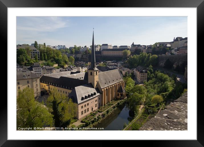 St Jean du Grund church in Luxembourg from above Framed Mounted Print by Mark Roper