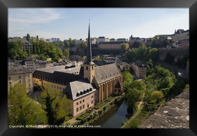 St Jean du Grund church in Luxembourg from above Framed Print by Mark Roper