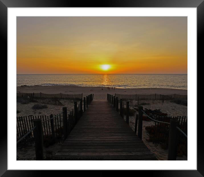 Angeiras Beach at Sunset Framed Mounted Print by Roz Collins