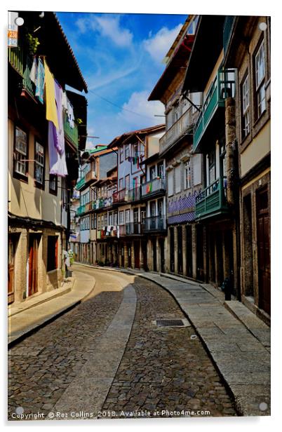 Street Scene Guimaraes, Portugal Acrylic by Roz Collins