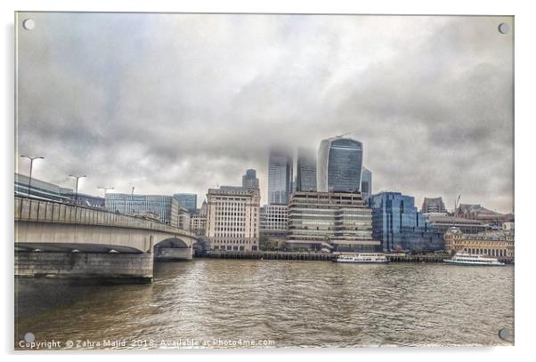Foggy Sombre London Bridge Acrylic by Zahra Majid