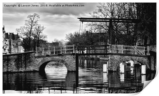 Bruges Old Town Canal bridge Print by Lawson Jones