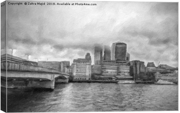 London Bridge in Black and White A Painterly Persp Canvas Print by Zahra Majid