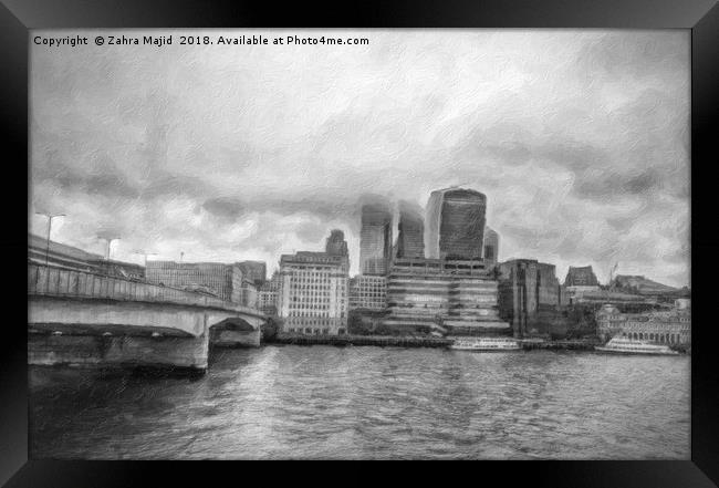 London Bridge in Black and White A Painterly Persp Framed Print by Zahra Majid