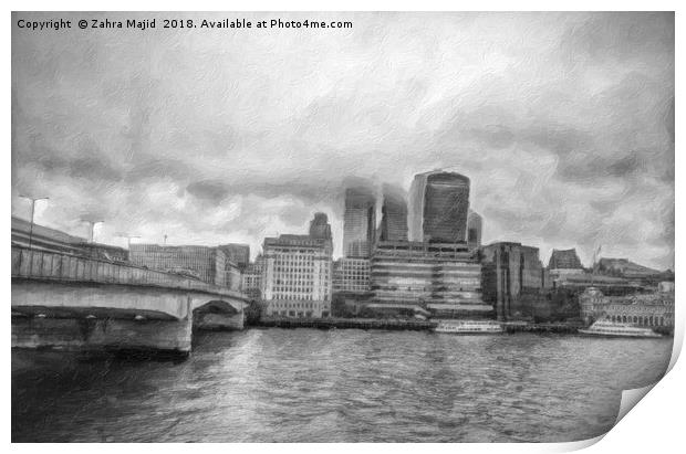 London Bridge in Black and White A Painterly Persp Print by Zahra Majid