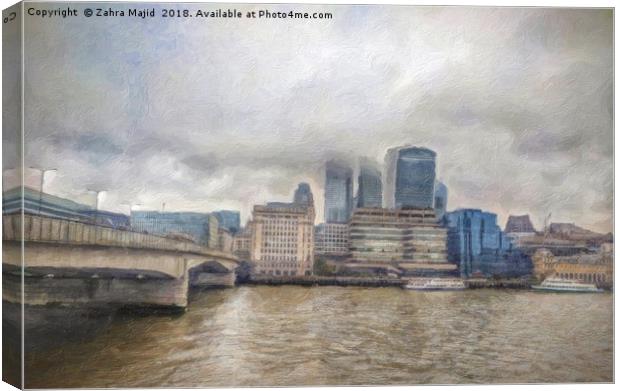 London Bridge on a Foggy Day a Painterly Perspecti Canvas Print by Zahra Majid