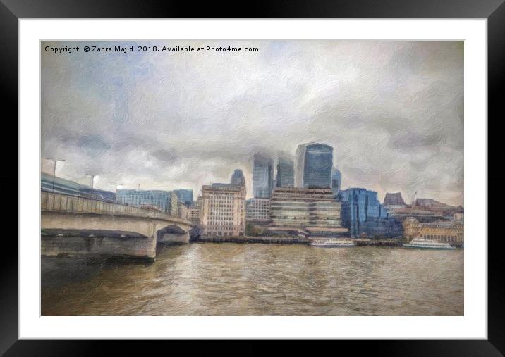 London Bridge on a Foggy Day a Painterly Perspecti Framed Mounted Print by Zahra Majid