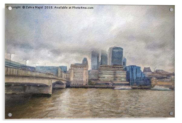 London Bridge on a Foggy Day a Painterly Perspecti Acrylic by Zahra Majid
