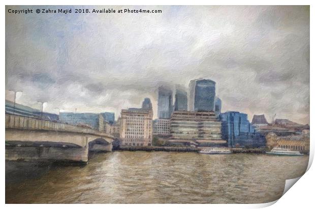 London Bridge on a Foggy Day a Painterly Perspecti Print by Zahra Majid