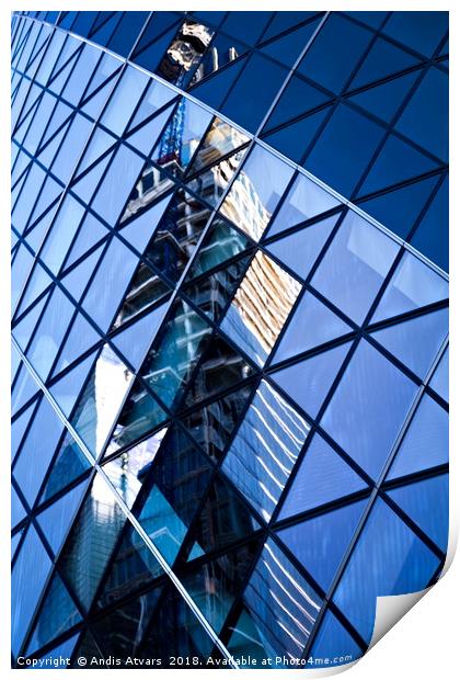 Reflections of City in the skyscraper windows Print by Andis Atvars