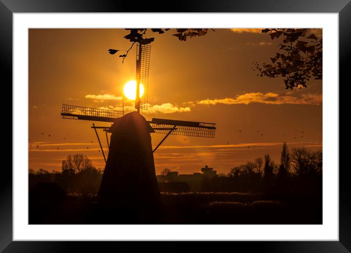 Windmill at the warm and red color sunrise Framed Mounted Print by Ankor Light