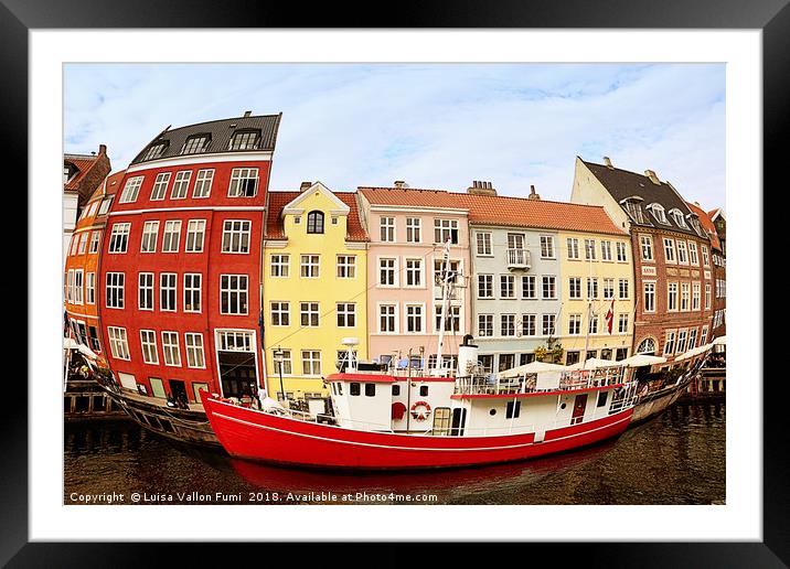 Copenhagen, Nyhavn harbor fish-eye Framed Mounted Print by Luisa Vallon Fumi