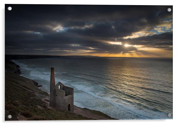 Sunset at St Agnes Cornwall Acrylic by Eddie John
