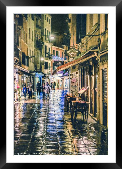 Rainy Night Scene, Venice, Italy Framed Mounted Print by Daniel Ferreira-Leite