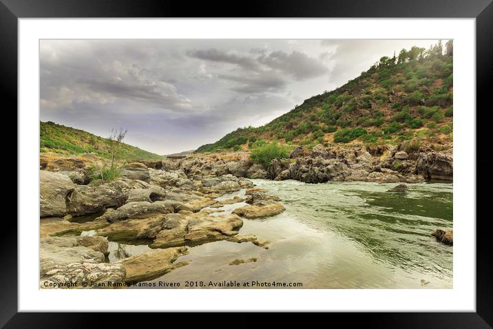  Guadiana river going down between the rocks and m Framed Mounted Print by Juan Ramón Ramos Rivero