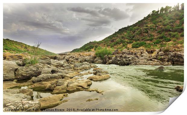  Guadiana river going down between the rocks and m Print by Juan Ramón Ramos Rivero