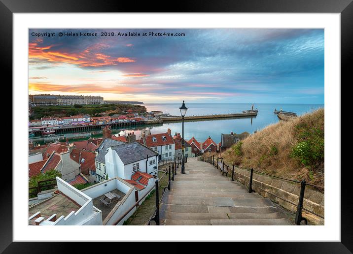 Sunset over Whitby Harbour Framed Mounted Print by Helen Hotson