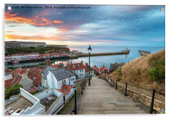 Sunset over Whitby Harbour Acrylic by Helen Hotson