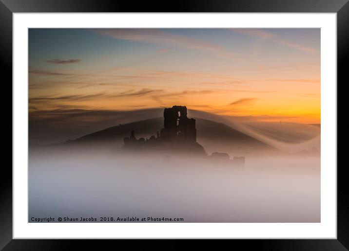 Corfe Castle on a foggy morning  Framed Mounted Print by Shaun Jacobs