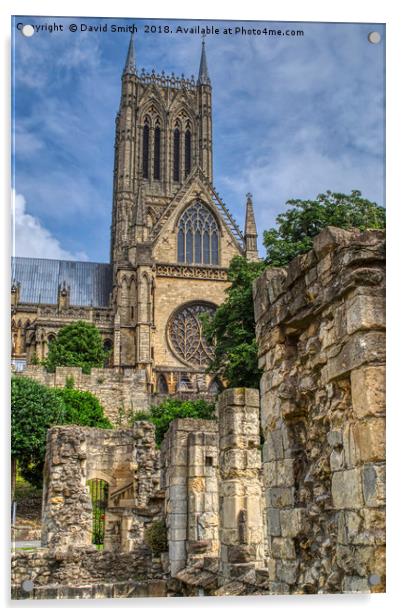 Lincoln Cathedral And Bishops Palace Ruins Acrylic by David Smith