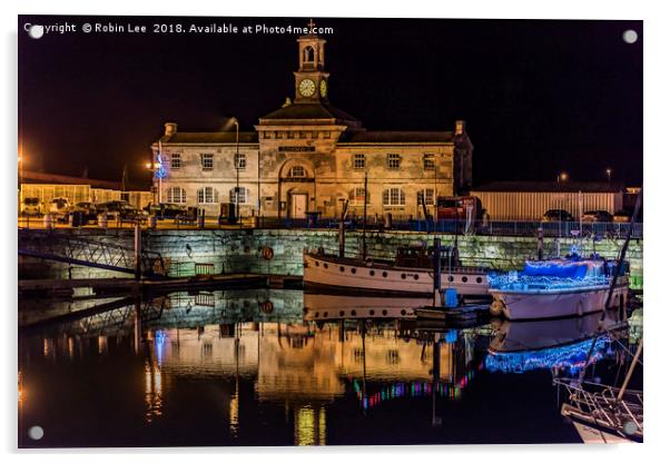The Clock House Ramsgate Harbour at night  Acrylic by Robin Lee
