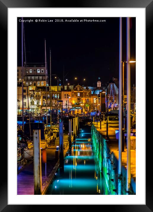 Ramsgate Marina and Quay at night Framed Mounted Print by Robin Lee