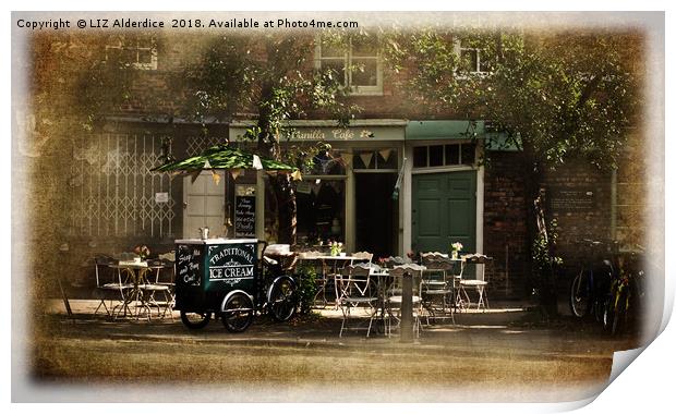 Cafe in York Print by LIZ Alderdice