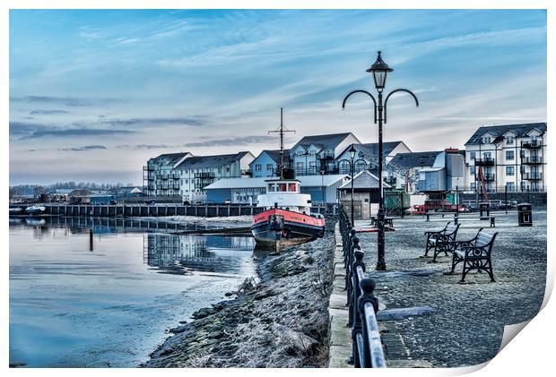 Frosty Irvine Harbour Print by Valerie Paterson