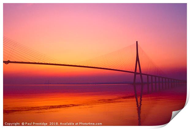 Dawn at The Pont De Normandie Print by Paul F Prestidge