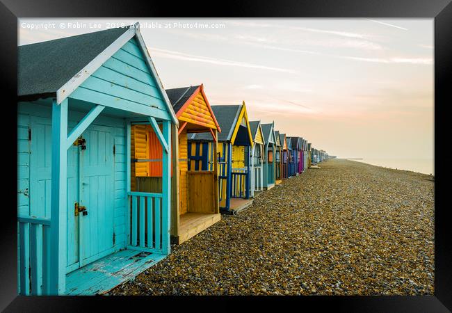 Endless Beach Huts at Herne Bay Framed Print by Robin Lee