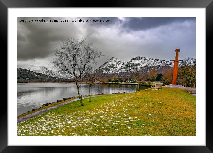 Llanberis Lake and Sword Framed Mounted Print by Adrian Evans