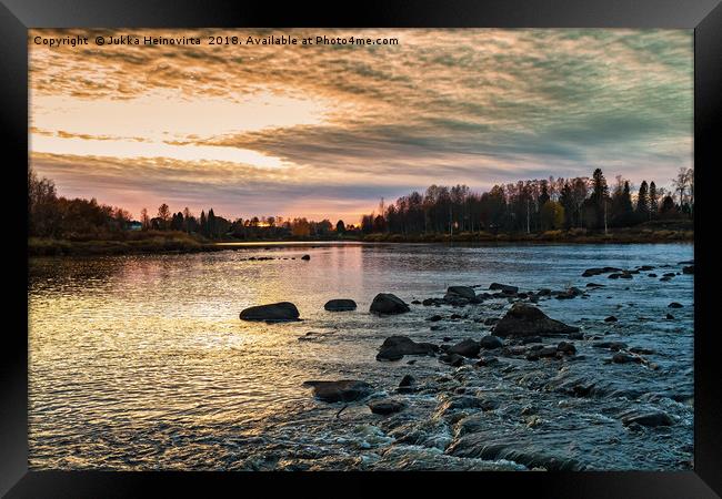 Sunset Over The Rapids Framed Print by Jukka Heinovirta